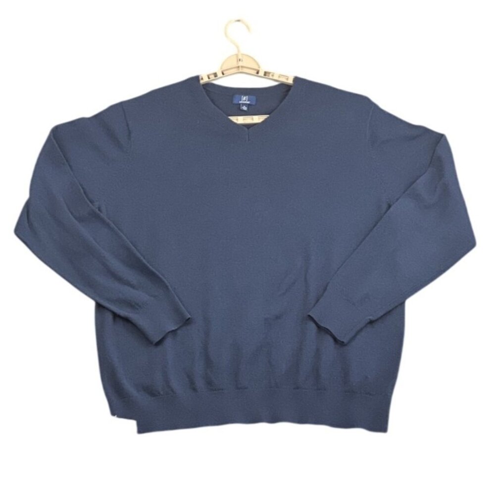 Mens Navy Blue V-Neck Sweater XL Cotton Blend Lightweight Pullover Academia